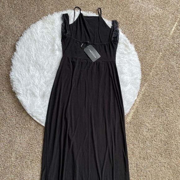 Prettylittlething Maxi Dress Black High Slit Thin Lightweight Sexy FLAWED New - Picture 4 of 14